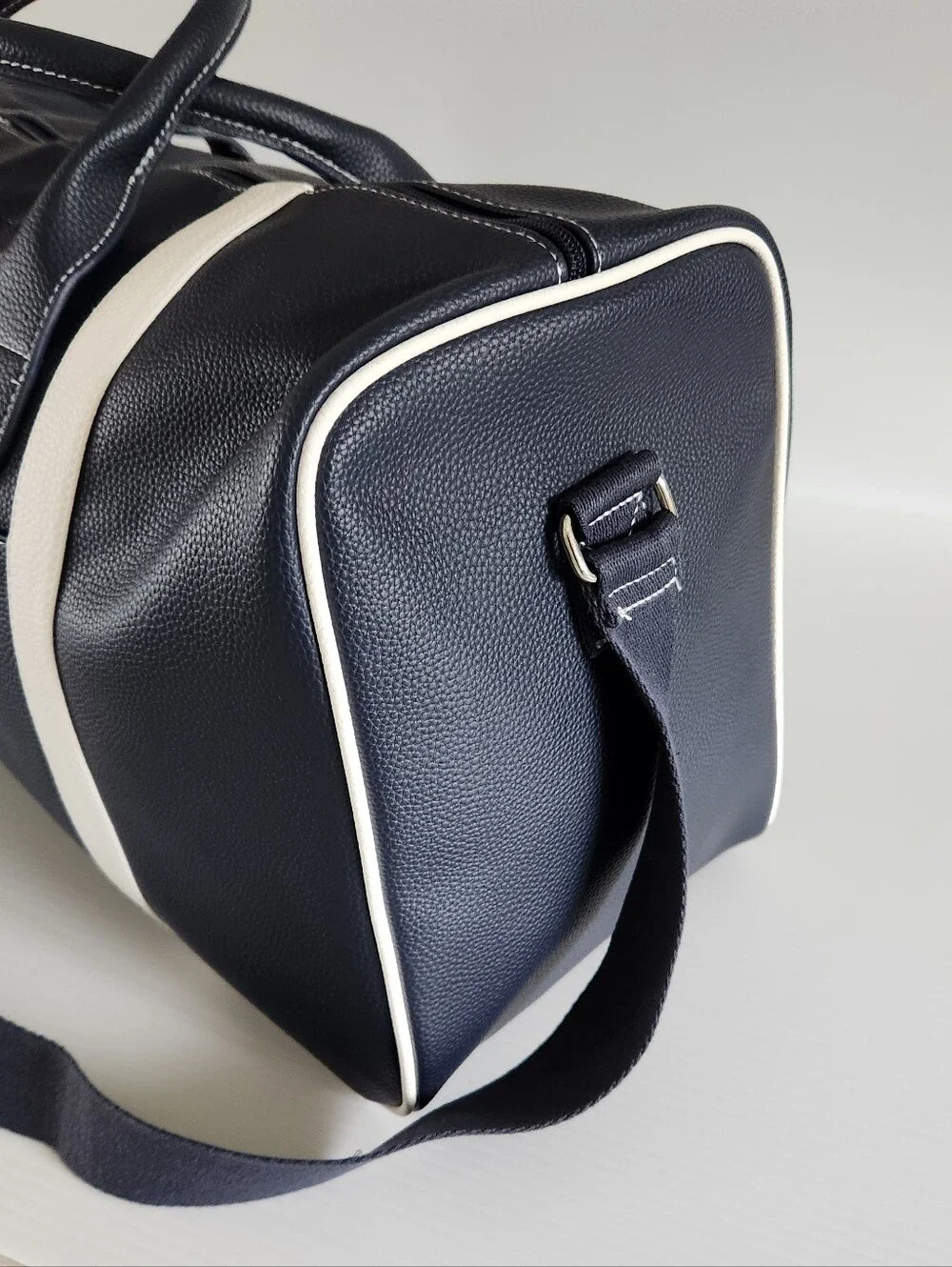 Ralph Lauren Fragrances POLO Duffle Bag Navy Blue White Faux Leather Travel NWT